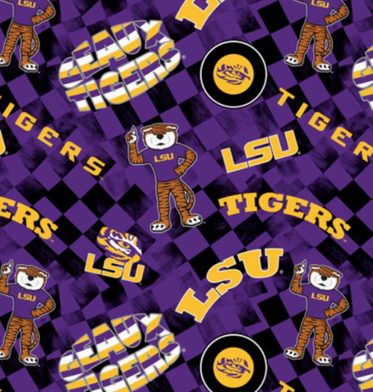 Licensed NCAA Louisiana State University Check Allover Cotton Fabric by the Yard